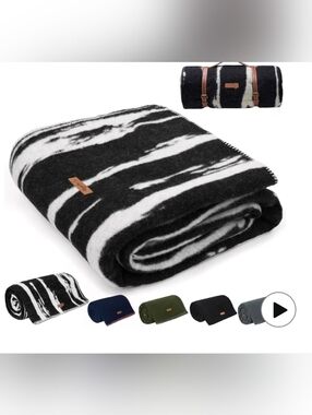 Molithe Wool Throw Blanket in White and Black